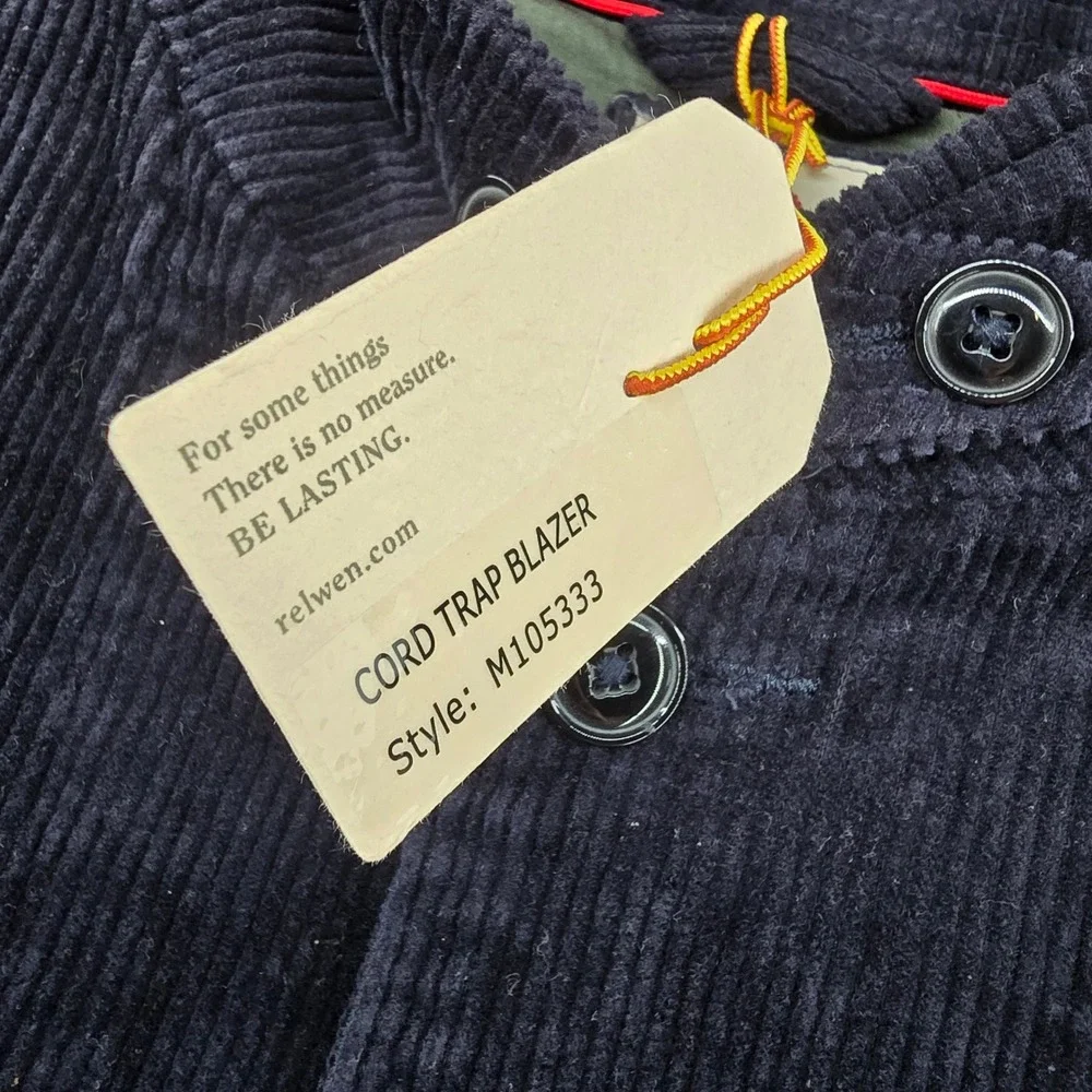NWT Relwen Size Large Cord Trap‎ Blazer Navy Blue Corduroy Utility Chore Jacket